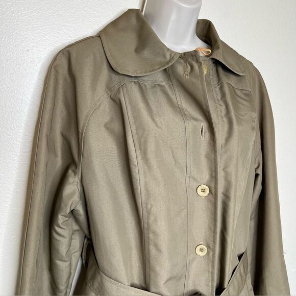Vintage Tan Trench Coat Lined Button Front Tie Belt Union Label Women Medium - Picture 3 of 14